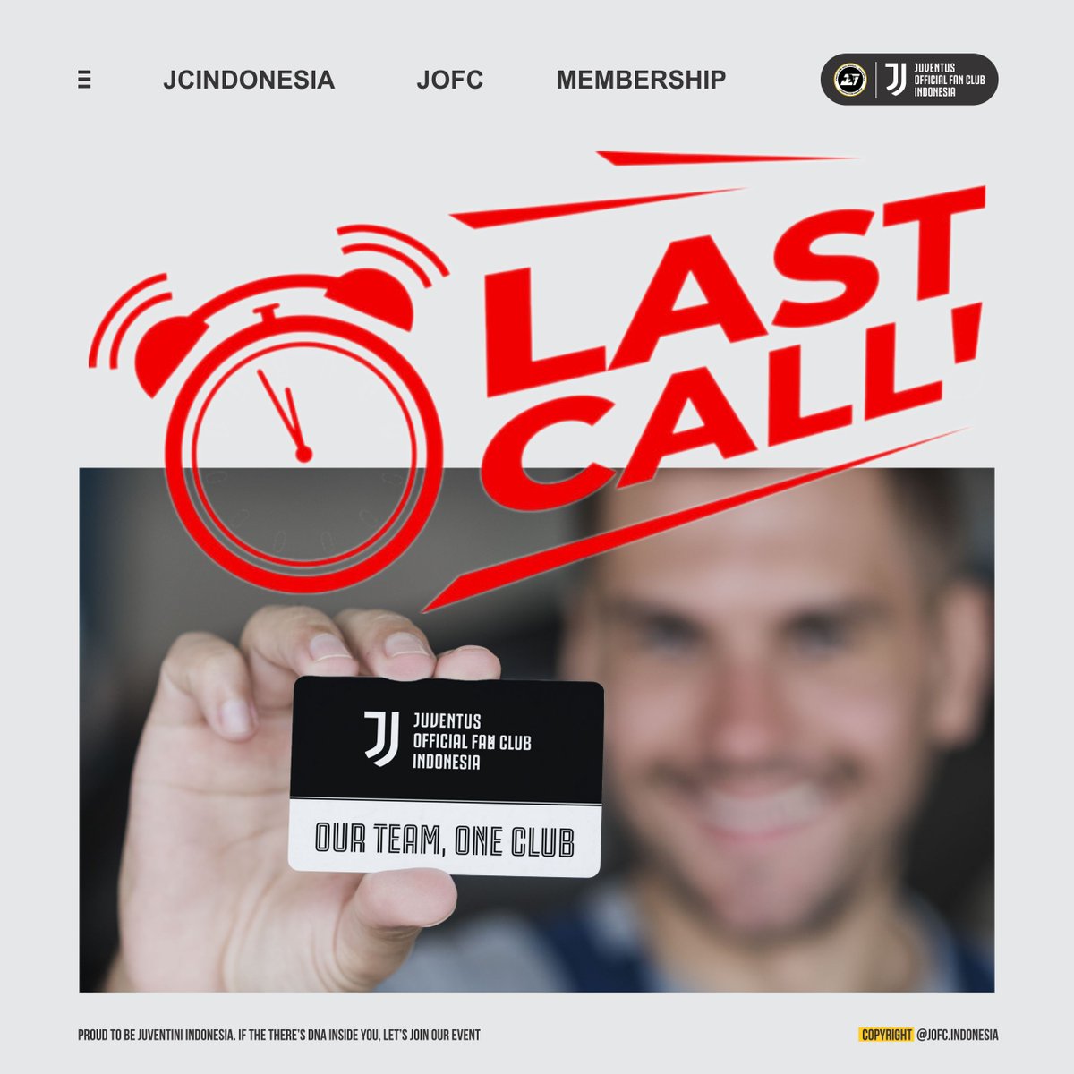 JCIndonesia's tweet photo. LAST CALL! π¨
Hari terakhir pendaftaran #JOFCMember
More info: 0813 1897 6464
New season, same passion. Let's join us!
#juventusmembership #jofcmembership #jofcindonesiamembership #jofcindonesia https://t.co/sRxlmCR7bl
