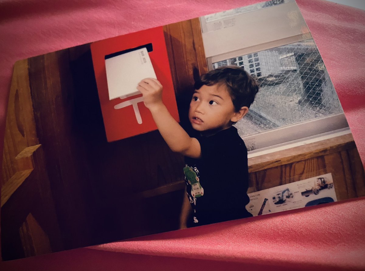 Yep, he's definitely my boy :-) photo from his preschool when they sent letters to grandparents for 'Elder appreciation day' / His was the only one with a special airmail stamp #io #HandwrittenLetter #Postbox #JapanPost
