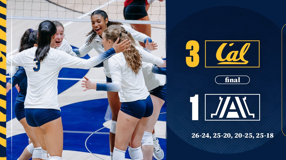 CalVolleyball's tweet photo. 𝗕𝗮𝗰𝗸 𝗶𝗻 𝘁𝗵𝗲 𝗣𝗮𝗰-𝟭𝟮 𝘄𝗶𝗻 𝗰𝗼𝗹𝘂𝗺𝗻. ✅

Maggie Li calls GAME with kill No. 21, and the Bears take down Arizona, 25-18 (3-1)!!

We'll see you back here on Sunday at noon as we welcome Arizona State to #OurHaas!

#GoBears🐻 https://t.co/wolQA3JA8r