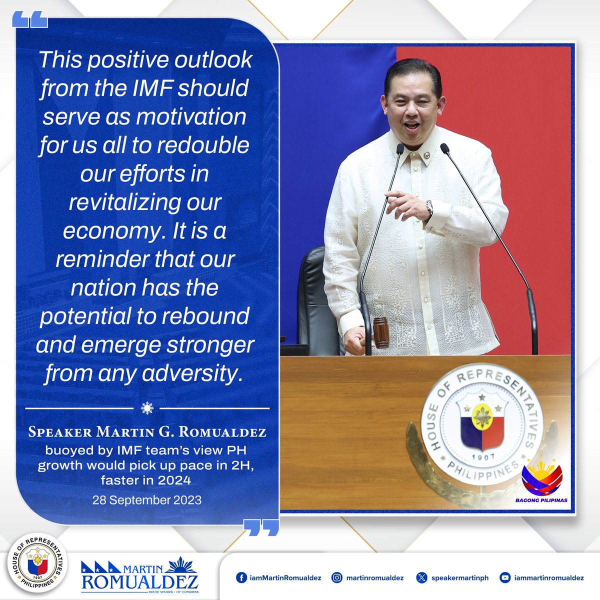 SpeakerMartinPH's tweet photo. Read more:
https://t.co/WxnSgE1nsV

#IMF #EconomyPH #SpeakerMartin #SolusyonAtMalasakit #MartinRomualdez #19thCongress #LiderNgKongreso https://t.co/kffxsKvc4P