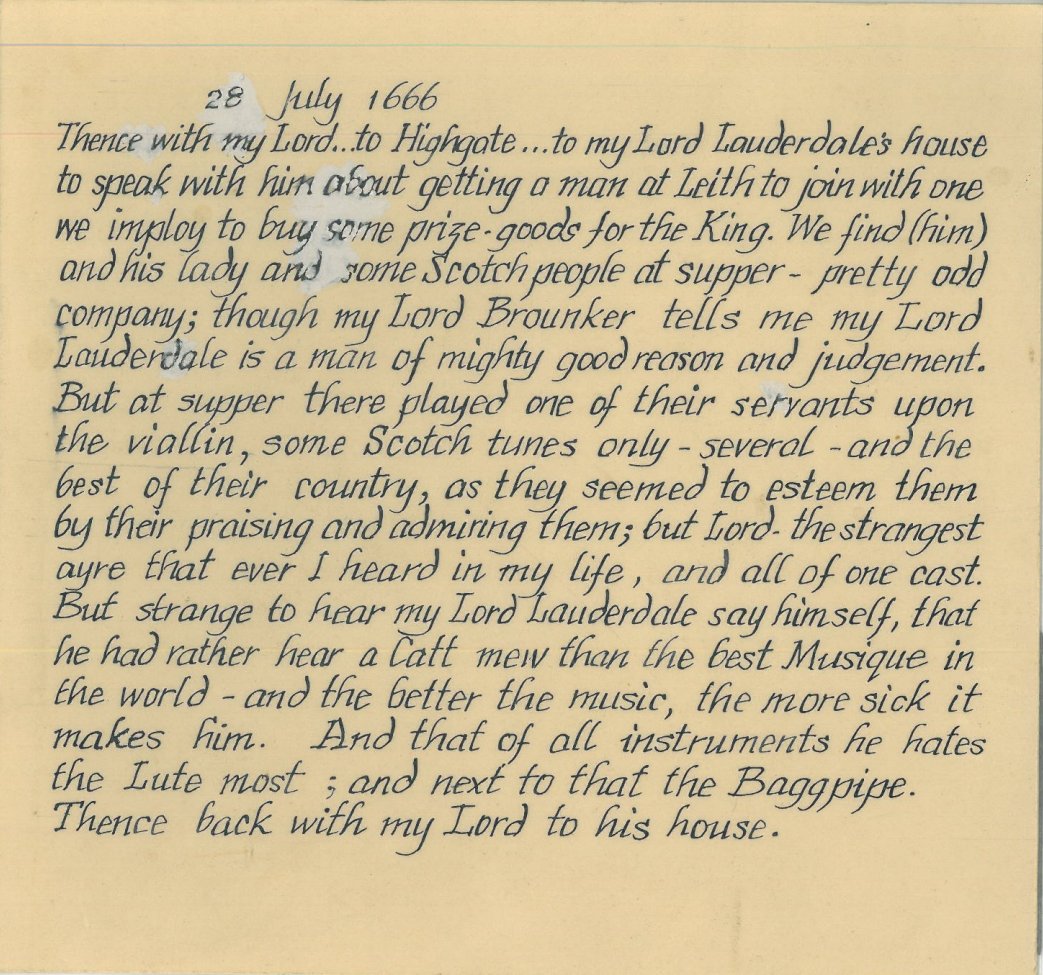LauderdaleHouse's tweet image. Here's a fascinating extract from the diary of #SamuelPepys after he came to dine at Lauderdale House in 1666. It sounds like he wasn't overly keen on the music...wonder what he would have made of Jazz in the House!? 🎻