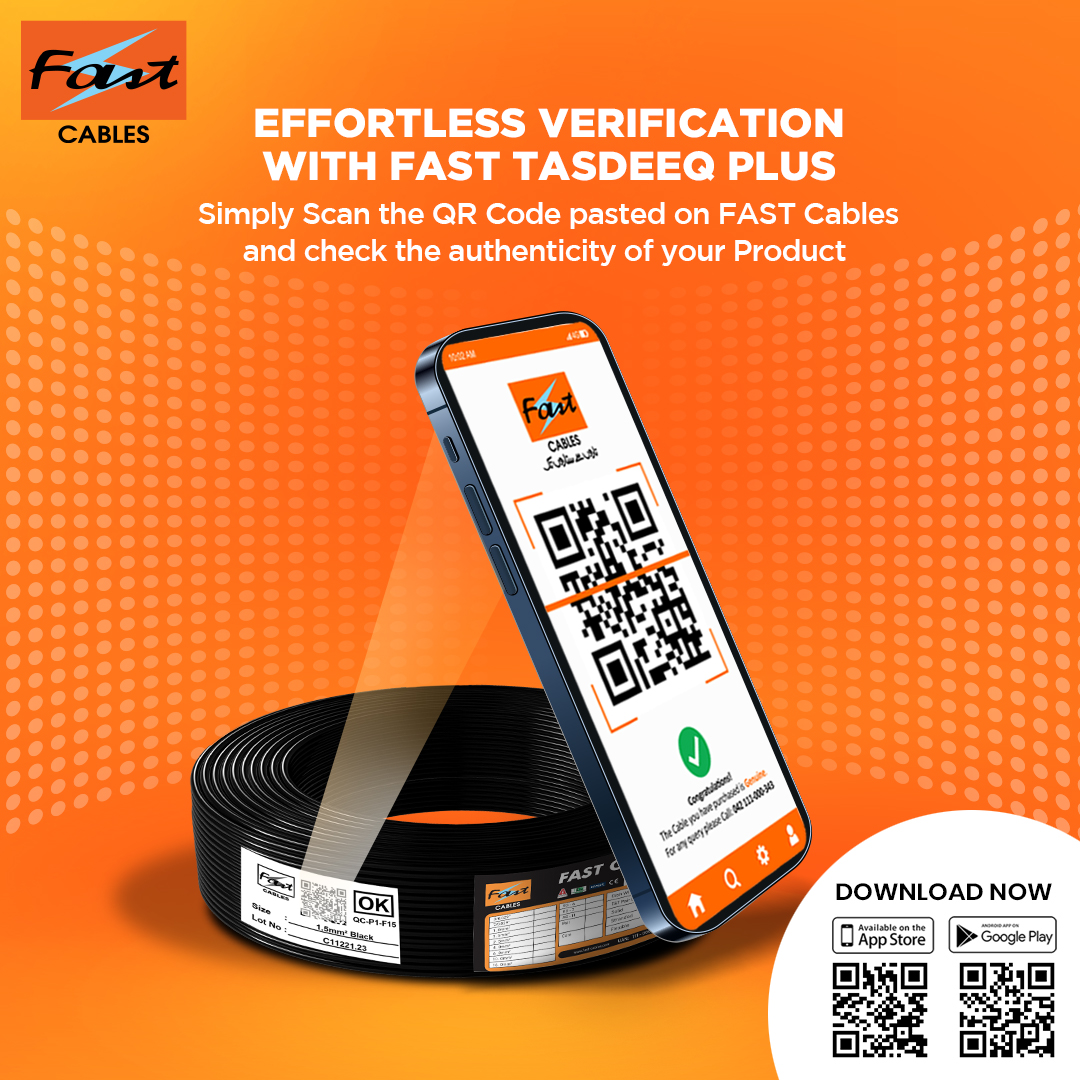 FastCablesLtd's tweet image. FAST Tasdeeq Plus, The 1st and Only QR code-based cable verification service!

Download the FAST Cables’ APP now and verify your FAST Cables!

Android: bit.ly/3vYS8pk
IOS: apple.co/3t4GVBm

FAST, Taroon se Sitaroon tak!

#FastCables #RealQuality