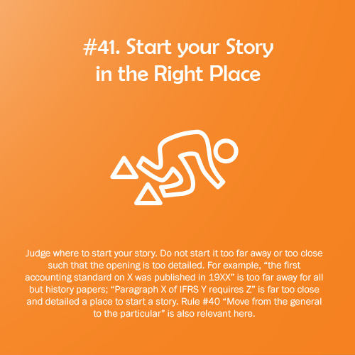 Research Rule of the Game #41: Start your Story in the Right Place. All 100 PhD + 100 Research Rules of the Game are available at bit.ly/2CxcsRd and bit.ly/2JNbTsj #100PhDRules #PhD #phdchat #phdadvice #phdforum #phdlife #ecrchat #acwri