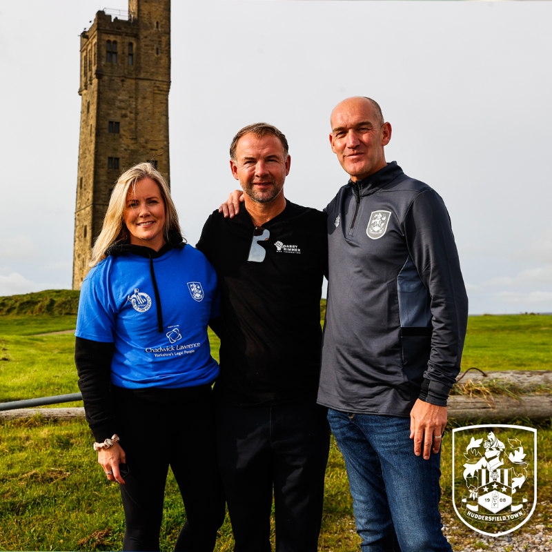 htafc's tweet photo. 🤩 A special guest has joined us at Castle Hill for the rest of our journey!

#htafc | #MilesForMarcus