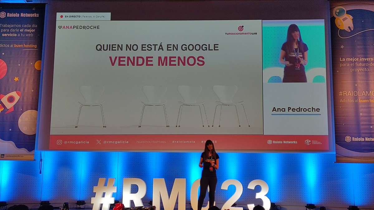 "Quien no está en Google vende menos" . Lo comparto completamente #seo #rmc23 <a href="/ana_pedroche/">Ana Pedroche</a> <a href="/rmcgalicia/">Raiola Marketing Conference</a>