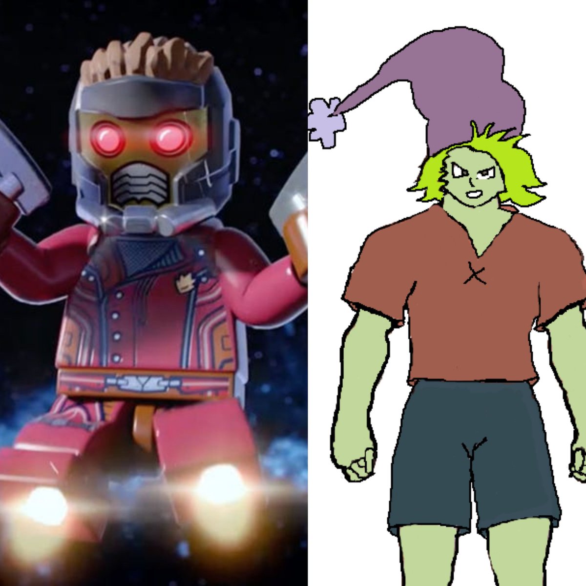RexyDangervest's tweet photo. (Lego Movie RP - 🦖) - "I'll be cosplaying Star Lord for Halloween!"

(#DBXV2 Time Patroller AU - 😎) - "My friends and I are doing Disenchantment cosplay! I of course will be cosplaying as Elfo!" https://t.co/6HglyxtgNN