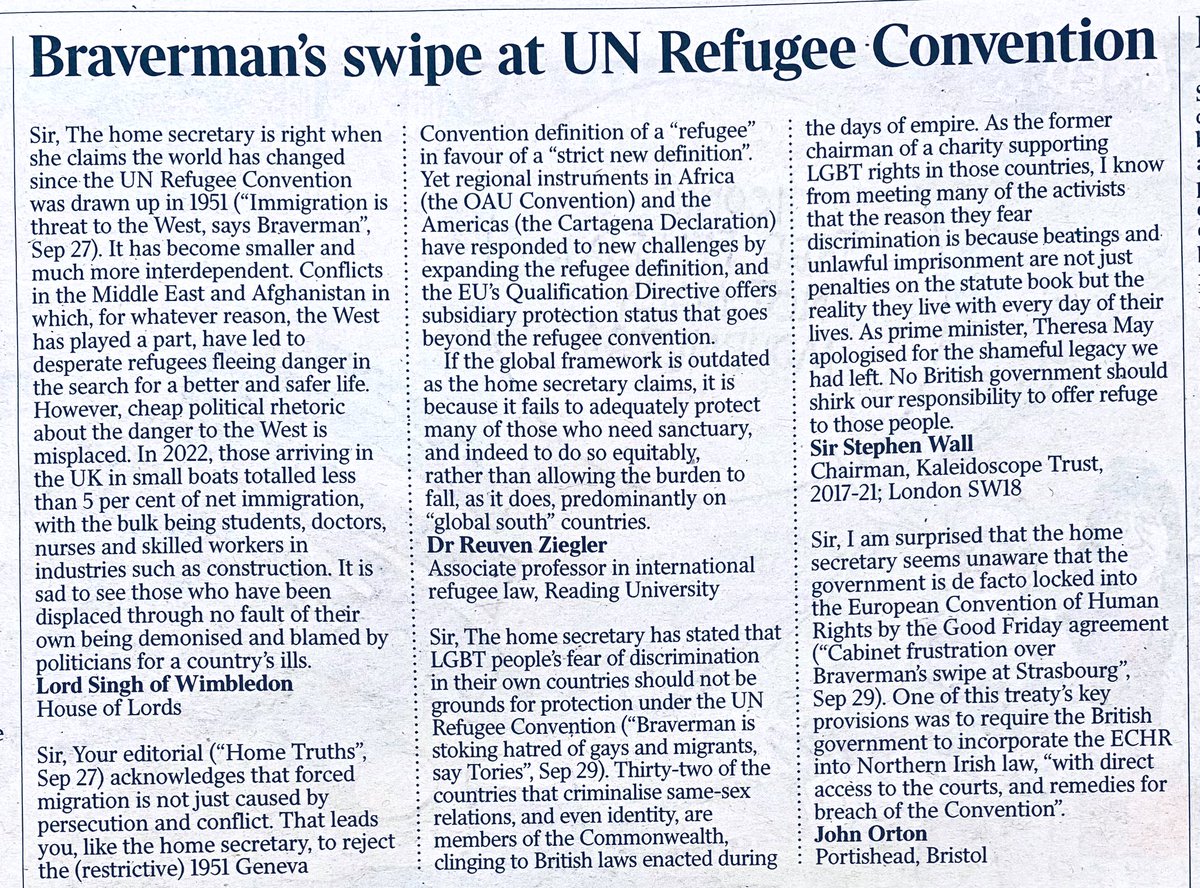 Good to see Times readers united in their disgust at Braverman’s latest fascistic outburst.
Every time this grim government dogwhistles for votes, and its complicit press condones it, they should know that their ugliness repels far more of us than it attracts.
