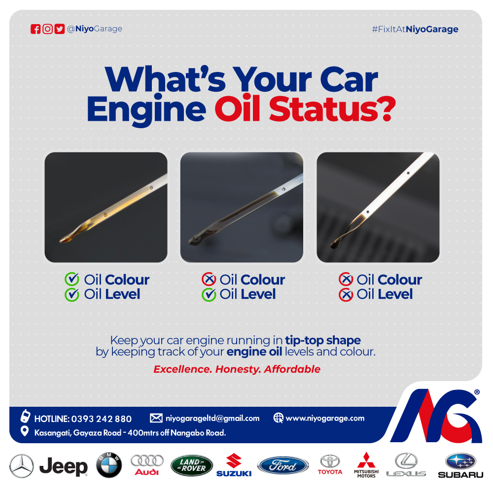If you seek to have better #EnginePerformance out of your vehicle, then #EngineOil is one of those things to look out for and monitor closely.😉 For more information,  #CallOrWhatsapp 0757001002 / 0776 202 785. #byonatujabimala #FixYouUp #niyogarage
