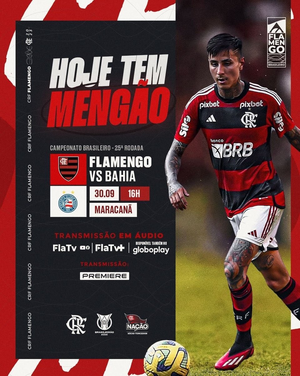 GrupoFLAFUT's tweet photo. HOJE TEM MENGÃO NO BRASILEIRÃO!
Às 16h, o Mais Querido enfrenta o Bahia, no Maracanã! Vamos com tudo em busca dos três pontos!
Fonte: @flamengo
#FLAxBAH
#VamosFlamengo
#Flafut https://t.co/F6WXOuAMC4