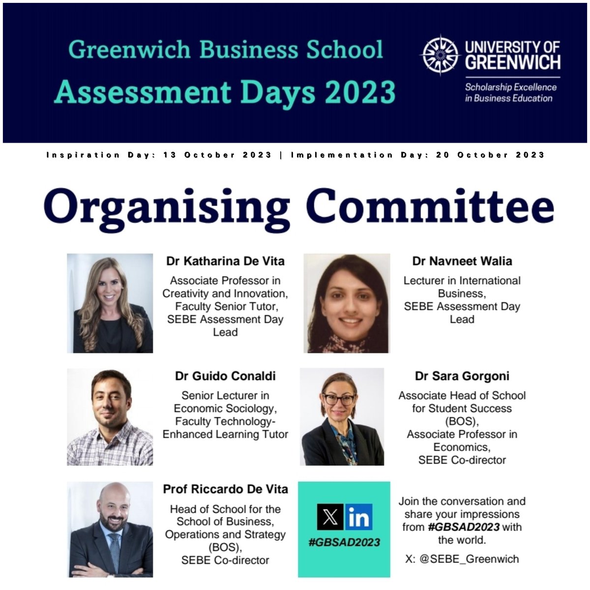 Save the Dates 🚩We are less than two weeks away from our first of two Greenwich Business School Assessment Days! This year's theme is “Designing the Assessment of the Future”. All GBS colleagues are warmly invited to complete their event registration before 5th October!