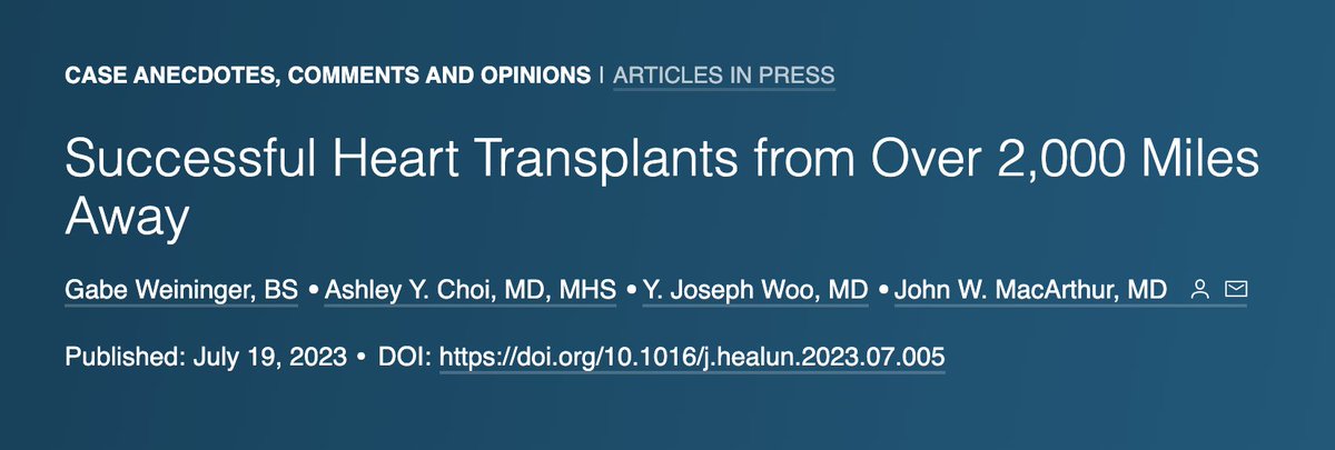 Gabe Weininger MD (@gabeweininger) on Twitter photo A case series of our experience procuring hearts from Alaska, over 2000 miles away, with static hypothermia. Pushing the boundaries of traditionally accepted ischemic times & travel distances can help expand the donor pool <a href="/JW_MacArthur/">John W. MacArthur</a> <a href="/AshleyYJChoi/">Ashley Choi MD MHS</a> @StanfordCTSurg A case series of our experience procuring hearts from Alaska, over 2000 miles away, with static hypothermia. Pushing the boundaries of traditionally accepted ischemic times & travel distances can help expand the donor pool <a href="/JW_MacArthur/">John W. MacArthur</a> <a href="/AshleyYJChoi/">Ashley Choi MD MHS</a> @StanfordCTSurg