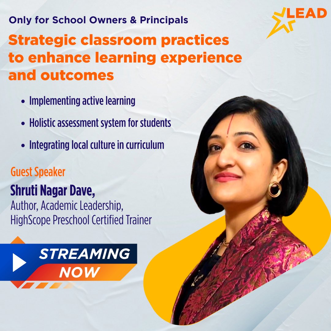 leadgroupindia's tweet image. The wait is over!  
Shruti Nagar Dave&apos;s session on &apos;Strategic Classroom Practices To Enhance Learning Experiences &amp;amp; Outcomes&apos; is streaming now!  

Click here to join now: leadschool-in.zoom.us/webinar/regist…

#ClassroomPractices #AdvanceClassroomPractices #ActiveLearning #Curriculum #Webinar