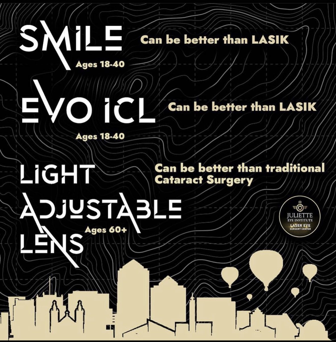 DrRobMelendez's tweet image. The only laser eye surgery center in Albuquerque to offer the latest in vision correction surgery
Juliette Eye Institute 
JulietteEye.com 

#Lasikcontoura #zeisssmile #evoicl #lightadjustablelens
@SeeAlconScience 
@ZEISSmeditec  
@STAARSurgical 
@RxSight @IorPartners