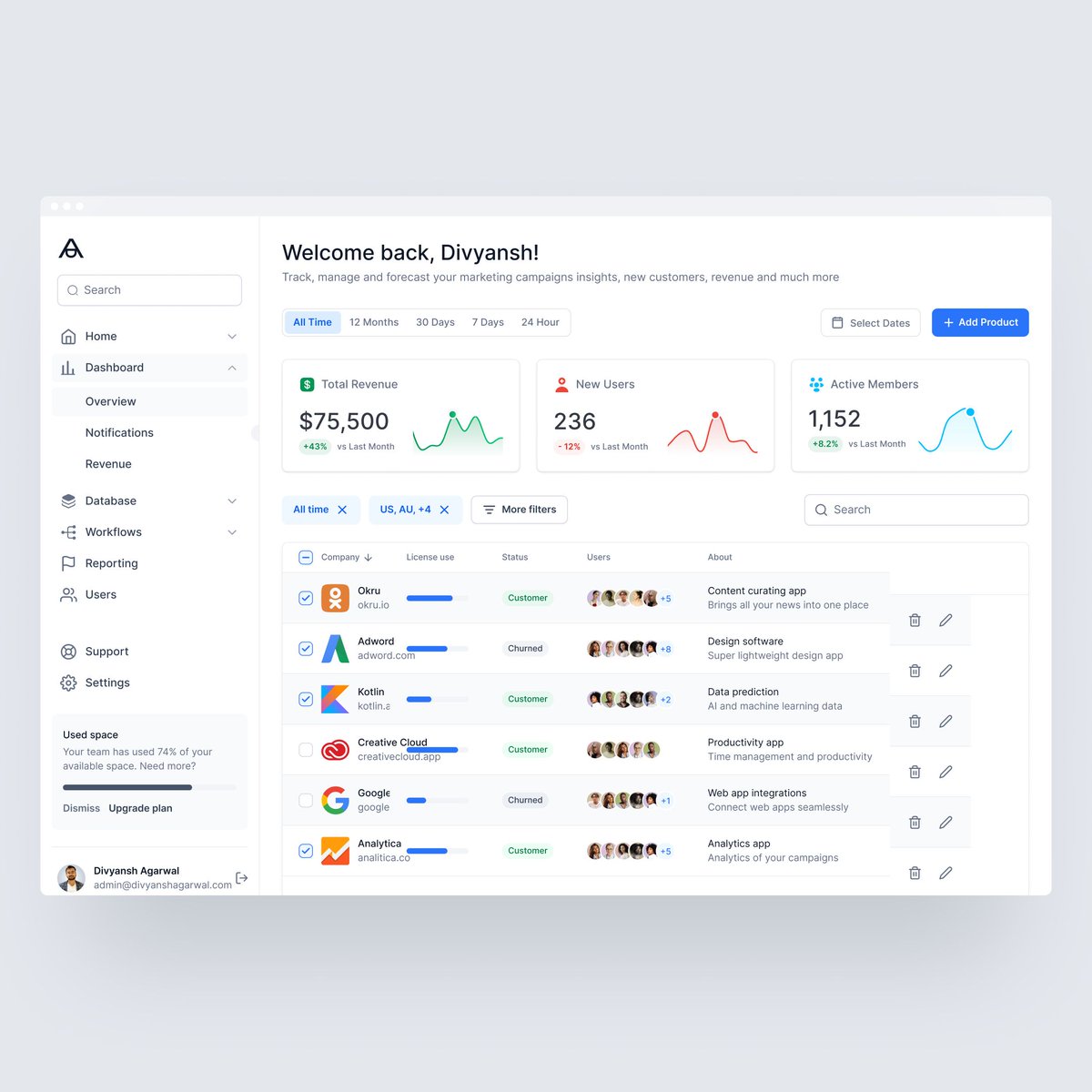 Divyansh_design's tweet image. SaaS Dashboard for AI Marketing Analytics 

↓

divyanshagarwal.com

────────────

Got a Project? Let&apos;s Talk👇
Say Hi to: divyanshgraphic@gmail.com 

#saas #saasdashboard #dashboard #uiux #webflow #webdesign