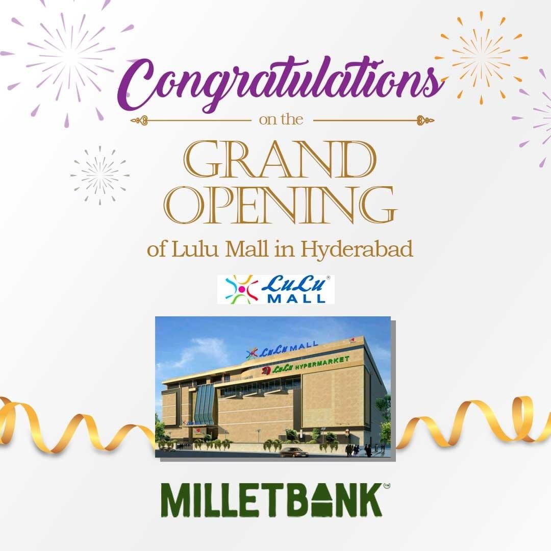 Heartfelt congratulations to the @LuLuGroup_India on the grand inauguration of #lulumallhyderabad  !

We are thrilled to announce that our @BankMillet can now be found on the shelves at Lulu. Happy shopping!

#milletbank #lulugroup