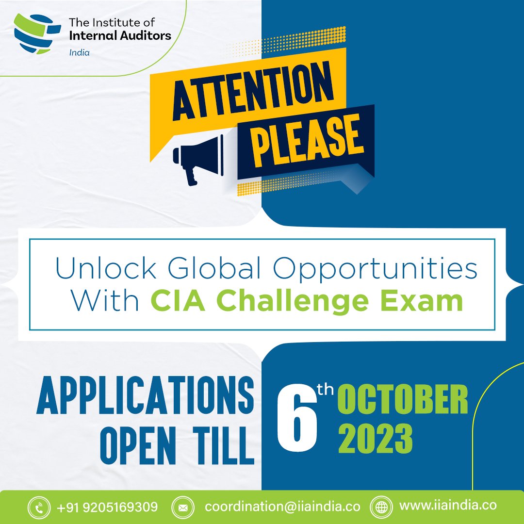 Attention 𝐂𝐈𝐀 𝐀𝐬𝐩𝐢𝐫𝐚𝐧𝐭𝐬 🚀Good News for you 🌟

Last date to Register for CIA Challenge Exam. 

Extended from 𝟑𝟎𝐭𝐡 𝐒𝐞𝐩𝐭𝐞𝐦𝐛𝐞𝐫 to 𝟔𝐭𝐡 𝐎𝐜𝐭𝐨𝐛𝐞𝐫. 📅

Apply now to make a difference on a global scale!🌏

#IIAindia #CIAChallenge #GlobalOpportunities