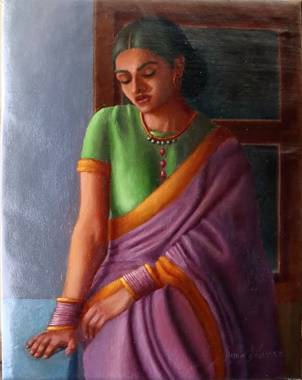 RamyaSadasivam's tweet image. My recent artwork that I finished and varnished. I still couldn't get a good photo of this work yet. Soon a good image of this work will be shared. How is it ?

#realisticportrait #indianartgallery #realisticpainting