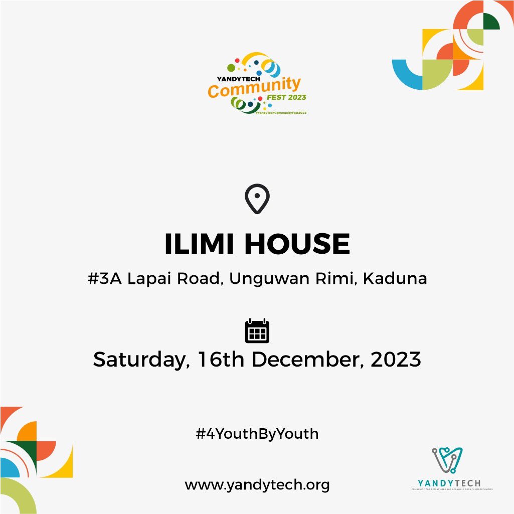 YTCommunityFest's tweet photo. ๐ Official Unveiling the YandyTech Community Festival Venue and Date! ๐
We are thrilled to announce our collaboration with @ilmihouse_kd
Ilimi House for the upcoming YandyTech Community Festival, set to take place on the 16th of December, 2023.
#YandyTechCommunityFest https://t.co/SGXybHb7h1