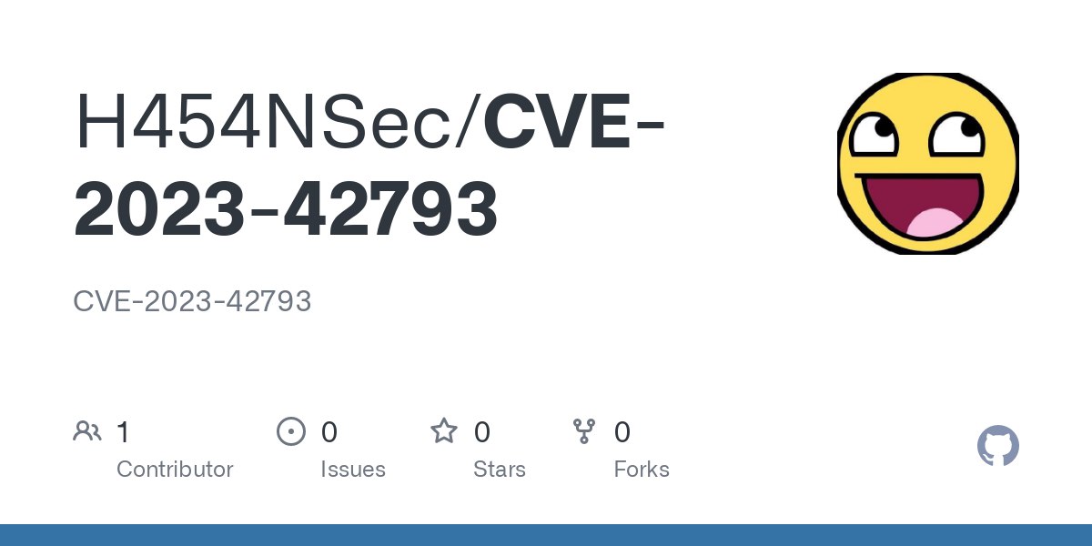 CVE-2023-42793

Authentication Bypass in JetBrains TeamCity CI/CD

github.com/H454NSec/CVE-2…

#cve #cybersecurity #infosec