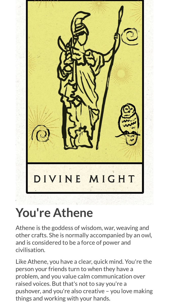 eupraxisedu's tweet photo. I’m Athene, which is pretty much what I would’ve gone for if asked. 😁 https://t.co/pC1poZNXMu