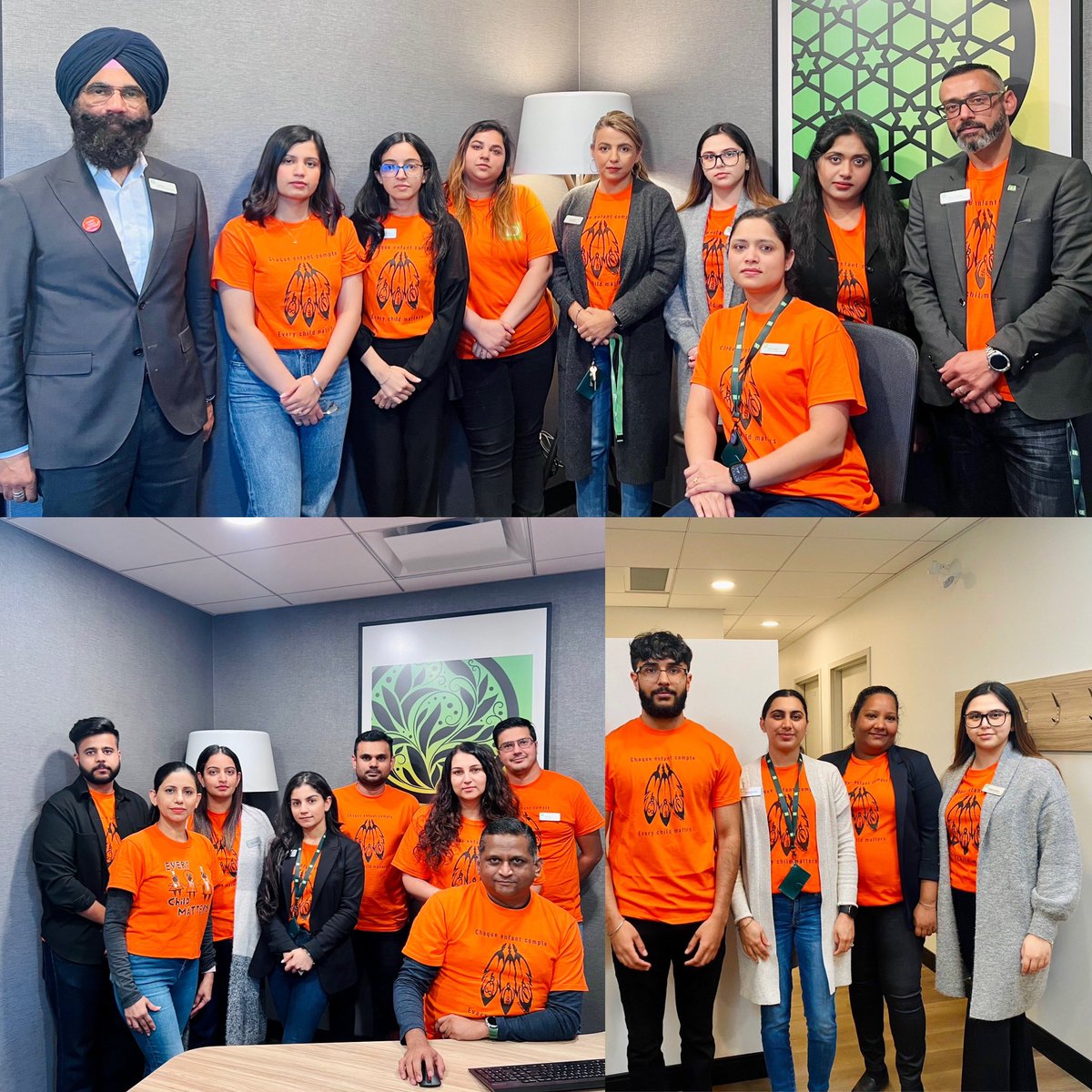Today I stand with my team to show our support and solidarity to Indigenous Communities. We wore Orange to honour those who were taken to residential schools, victims, survivors and their families, and come together in support of reconciliation. 
<a href="/juliearmour_td/">Julie Armour</a> @CSir_TD <a href="/jtbains/">Jatinder Bains</a>