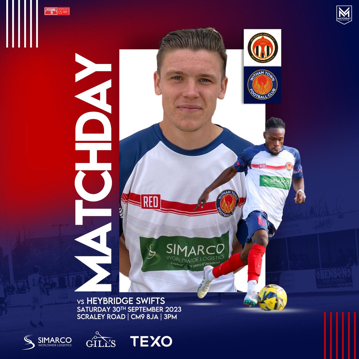 Withamtownfc's tweet photo. ⚽️ MATCH DAY ⚽️

🆚 @officialswifts 
🏆 @IsthmianLeague 
📆 Sat 30 Sept
⏰ Kick Off - 3pm
📍 CM9 8JA

#UpTheTown https://t.co/sRlYmyDODi