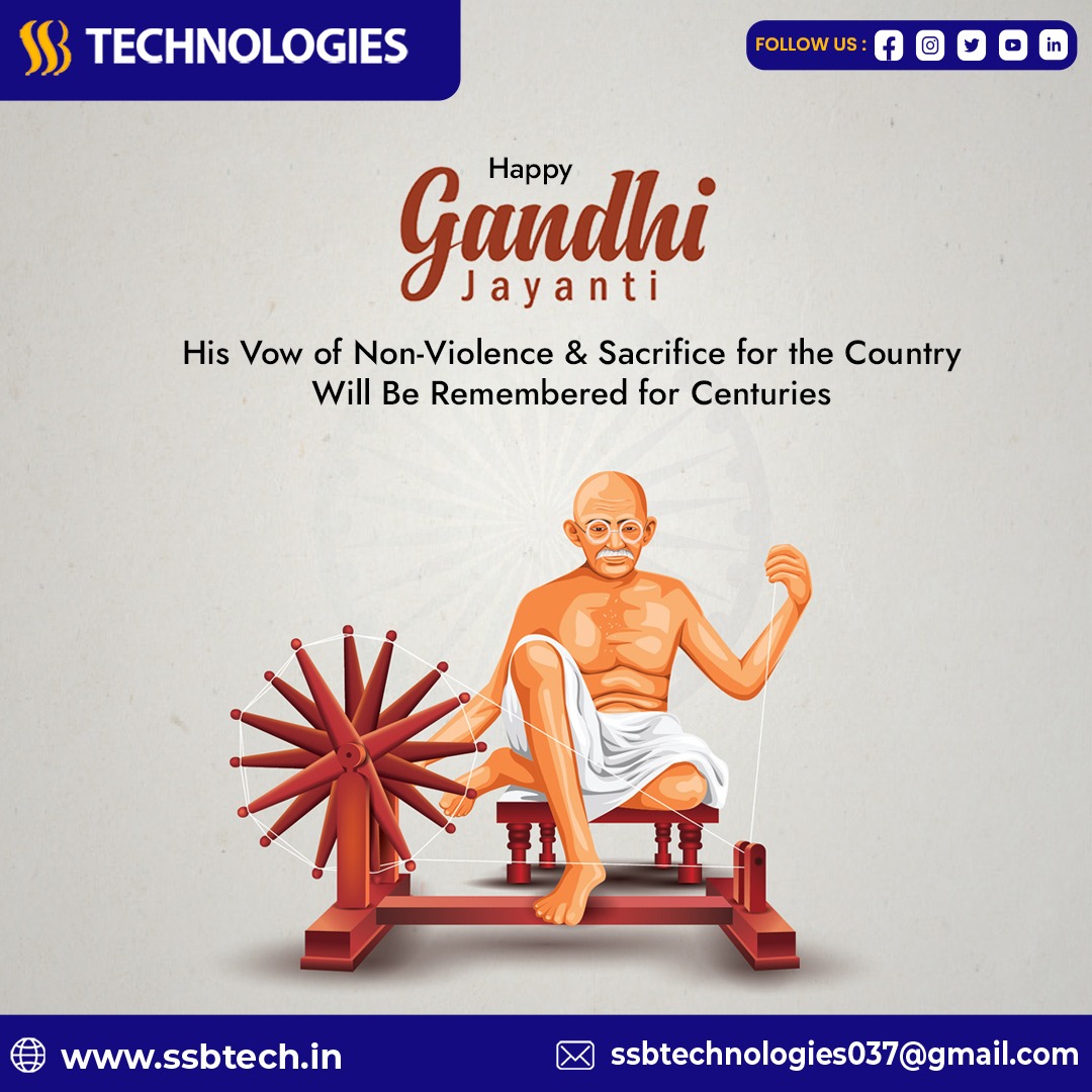 SsbTechnologies's tweet image. May the spirit of Gandhi Ji inspire us to walk the path of righteousness and kindness. Happy Gandhi Jayanti!

#ssbtech #GandhiJayanti #PeacefulPath #TruthAndNonviolence #GandhiLegacy #HappyBirthdayBapu #GandhianValues #BeTheChange #GandhiJayantiWishes #InspiredByGandhi