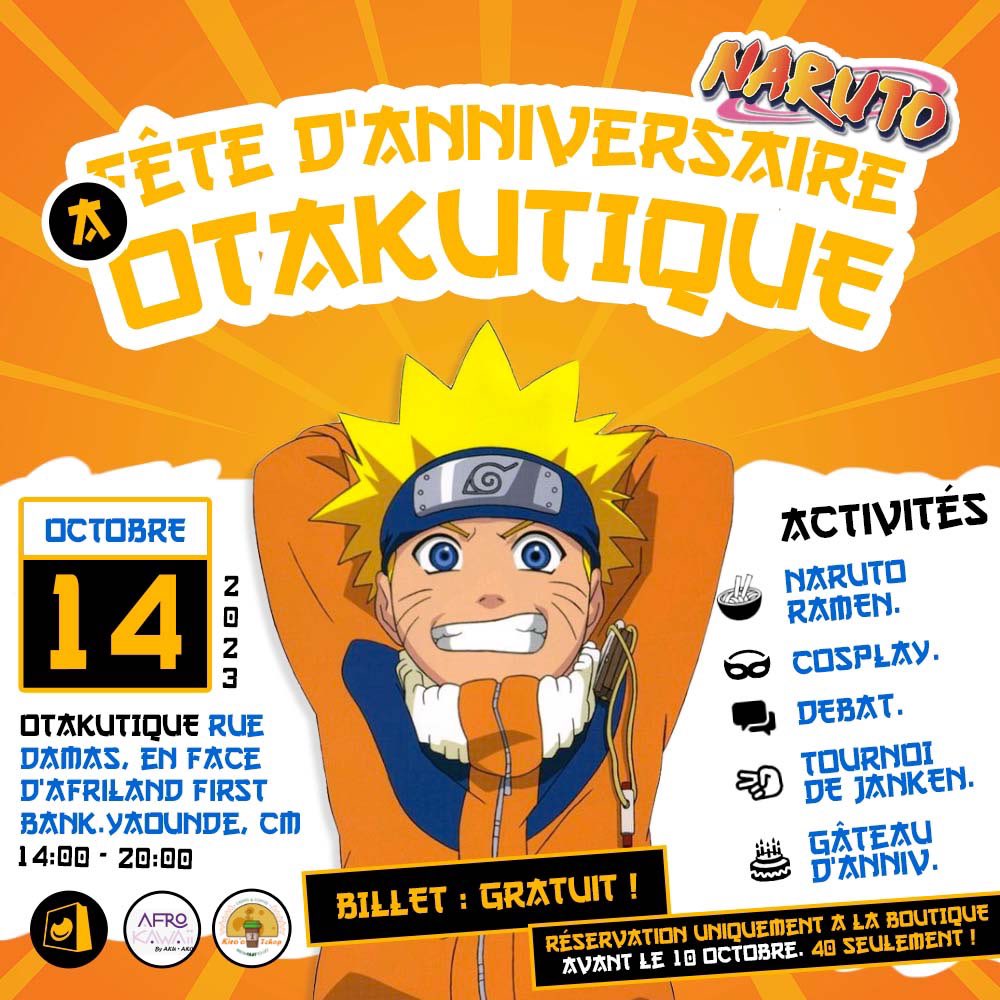 otakutique's tweet photo. Moshi Moshi, À l’occasion de l’anniversaire de Naruto, Otakutique vous donne rdv pour un partage de gâteau pas comme les autres 😍.

Billets :Gratuit. Les billets sont gratuits et uniquement sur réservation À LA BOUTIQUE ! @AfroKawaiiFood , @KIROOGames  @Otakutique https://t.co/pIfW8tGC4m