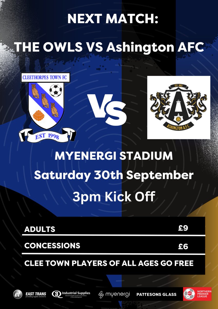 (C)leethorpes Town FC (@cleetownfc) on Twitter photo โฝ๐ฆ ๐ ๐๐ง๐๐๐๐๐ฌ โฝ๐ฆ
๐ <a href="/Ashington_FC/">Ashington AFC</a>
๐ <a href="/NorthernPremLge/">The Pitching In Northern Premier League</a>
๐๏ธ <a href="/myenergiuk/">myenergi</a> Stadium
๐ DN32 8QL
๐ 3pm (Gates 12.30pm)
๐๏ธ Adult ยฃ9, Concession ยฃ6, 6-15 ยฃ3, Under 6 free
๐ 8th v 16th
๐ก๏ธ 16ยฐโ๏ธ
๐ Clubhouse
๐บ Beer garden
๐ฑ Social media
๐ฆ ๐๐ข๐ ๐ ๐ข๐ก ๐ง๐๐ ๐ข๐ช๐๐ฆ! ๐ฆ โฝ๐ฆ ๐ ๐๐ง๐๐๐๐๐ฌ โฝ๐ฆ
๐ <a href="/Ashington_FC/">Ashington AFC</a>
๐ <a href="/NorthernPremLge/">The Pitching In Northern Premier League</a>
๐๏ธ <a href="/myenergiuk/">myenergi</a> Stadium
๐ DN32 8QL
๐ 3pm (Gates 12.30pm)
๐๏ธ Adult ยฃ9, Concession ยฃ6, 6-15 ยฃ3, Under 6 free
๐ 8th v 16th
๐ก๏ธ 16ยฐโ๏ธ
๐ Clubhouse
๐บ Beer garden
๐ฑ Social media
๐ฆ ๐๐ข๐ ๐ ๐ข๐ก ๐ง๐๐ ๐ข๐ช๐๐ฆ! ๐ฆ