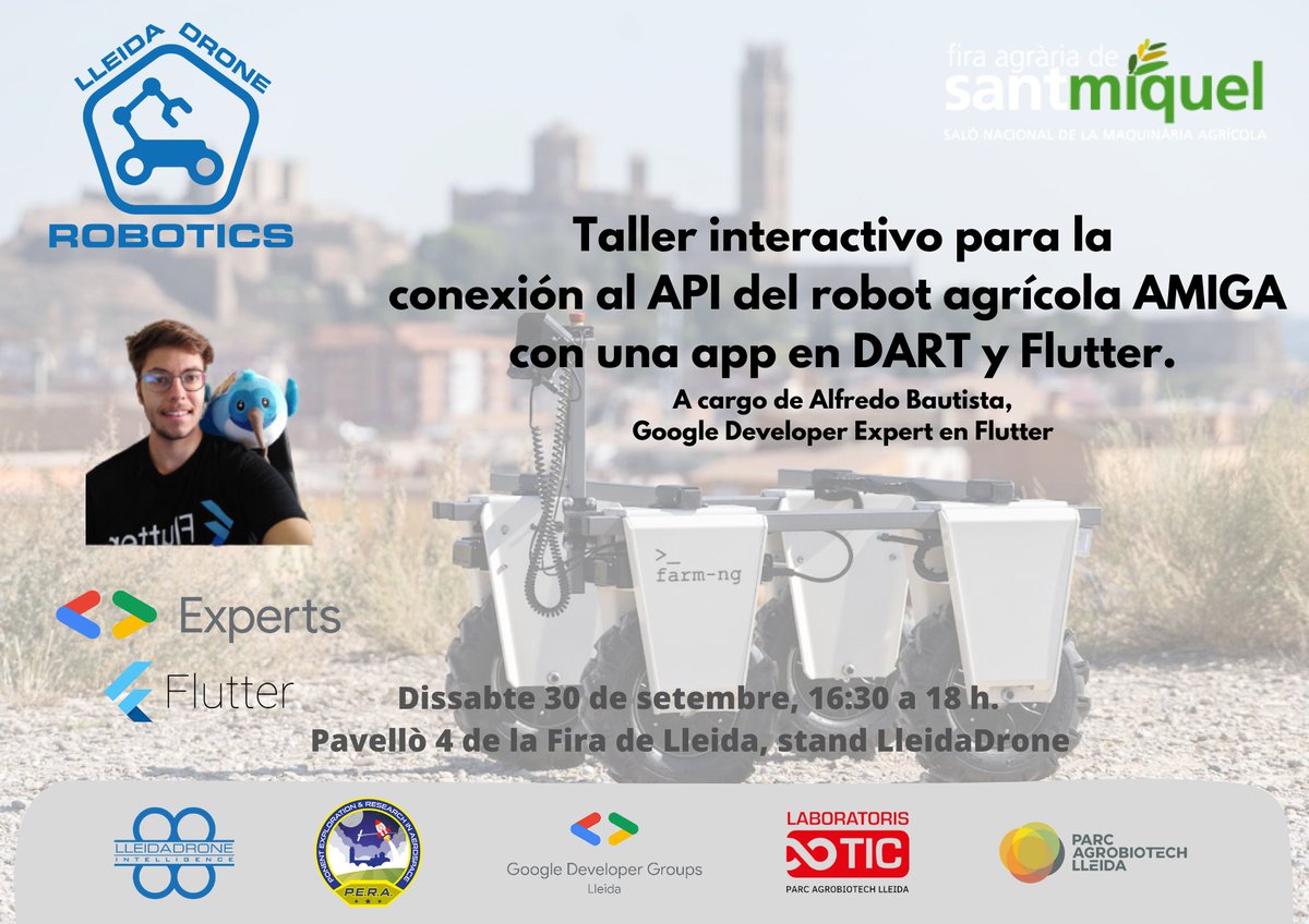 andreuibanez's tweet photo. Avui  dins del @congresBIT tornem a tenir una jornada intensa de formació i difusió a la @FiradeLleida1  xarrades i taller sobre l' Estat de l'Art dels agribots i desenvolupament d'aplicacions mòbils per a l'Agricultura amb @alfredobs97, info https://t.co/41HAs4EnmE us esperem https://t.co/SvgqPayVAB