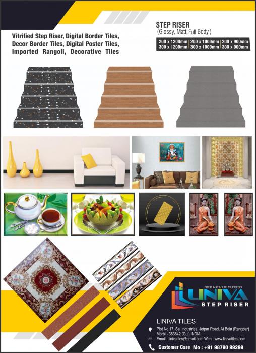 Liniva Tiles, Step Riser, Ceramic Decorator, Ceramic India, 
ceramicindia.com/company-detail…

#step #riser #ceramic #3dtiles #decorators #decorative #woodplanks #border #god #poster #india #morbi #gujarat #manufacturers #tiles #exporter #digital