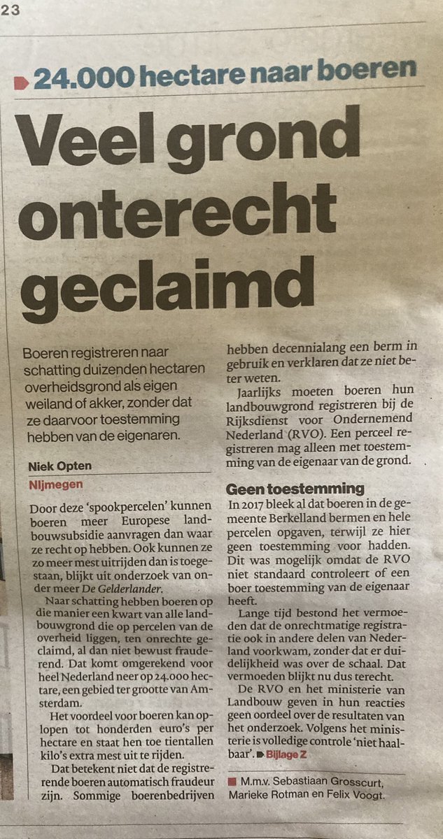 Controle onmogelijk? Dan alle boeren gewoon standaard 10% korten op de subsidie aanvraag want we hebben toch zo’n hekel aan fraudeurs. (Zorgtoeslag, Bulgarenfraude, mestfraude)