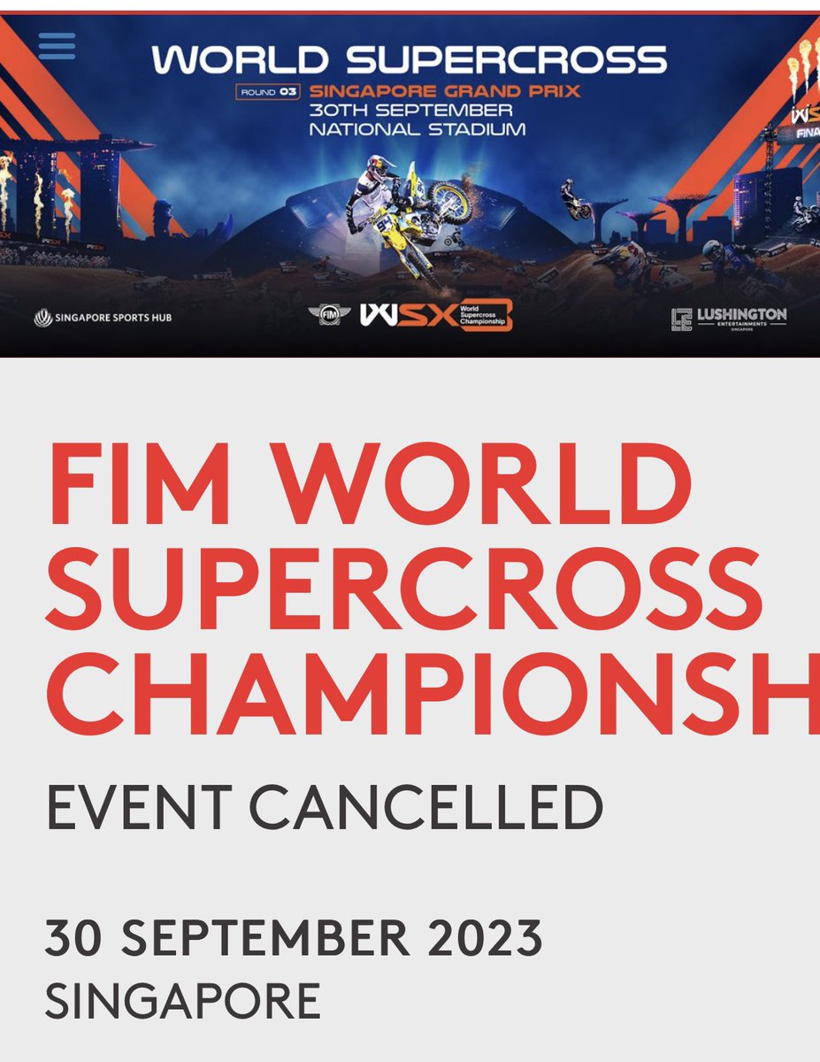 あー、知らなかった...。せっかく会場まで行ったのにキャンセルだったとは...😭
I didn’t realise that event was cancelled…

#FIM
#WSX
#WorldSupercross
#SingaporeGP