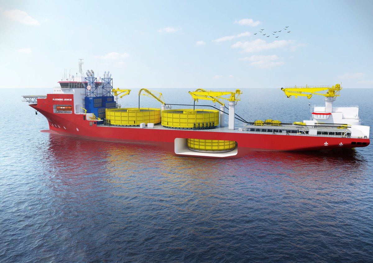 jandenulgroup's tweet photo. #JDNfleet • Meet Fleeming Jenkin, our brand-new XL cable-laying vessel to reinforce our fleet in 2026 ✨ She will be the world's largest cable-laying vessel, making her perfect for installing cables over longer distances and in deeper waters. More 👉 https://t.co/OUgPDo2X4M https://t.co/Ckb57b1ip7