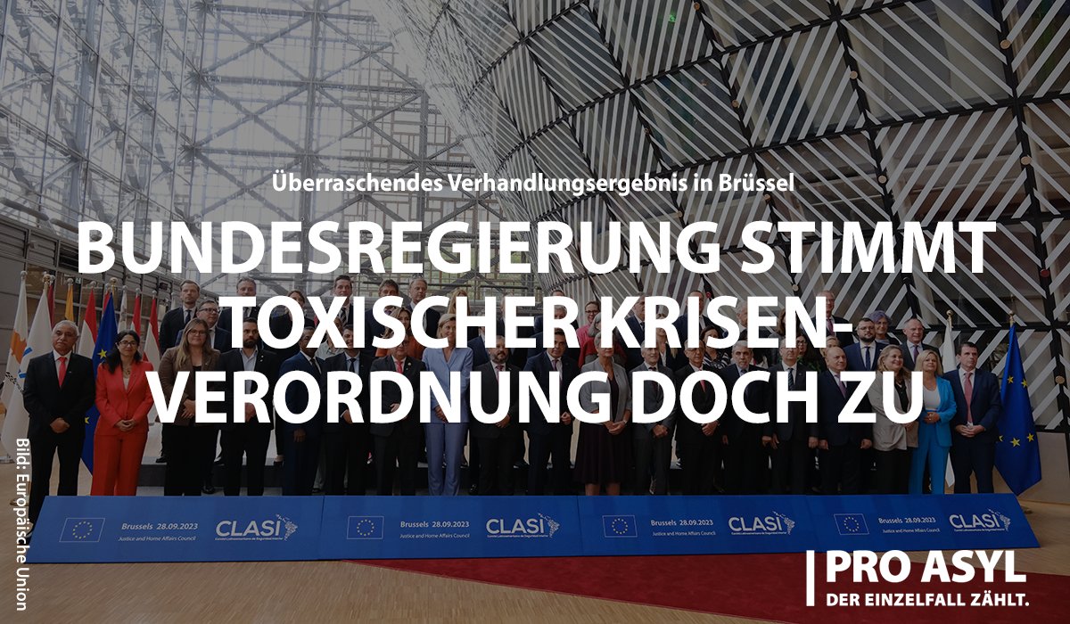Nicht genug, dass im Juni die #GEAS-Reform mit weitreichenden Verschlechterungen für Schutzsuchende beschlossen wurde. Jetzt stimmt Deutschland sogar der #Krisenverordnung zu, die in den letzten Monaten aus guten Gründen noch blockiert wurde:

proasyl.de/news/verhandlu…