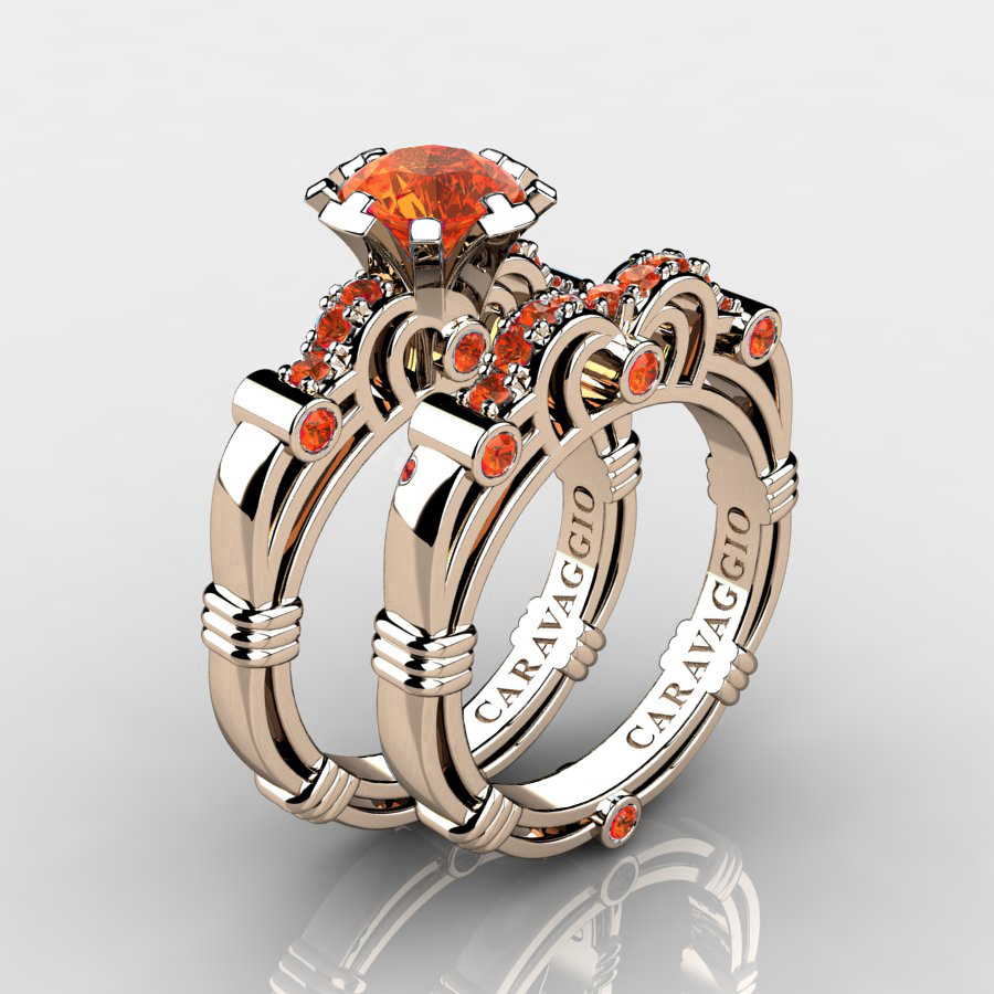 Flattering and Chic 💎 caravaggiojewelry.com/?p=445029 Art Masters #Caravaggio 14K #Rose Gold 1.0 Ct Orange #Sapphire Engagement Ring Wedding Band Set R623S-14KRGOS showcases superior design and quality Caravaggio Jewelry is known for.