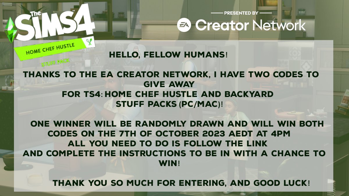 Taaaashaaaaa's tweet photo. Go here for a chance to win!
https://t.co/X9KBVBqaVS
(Also, if you wouldn't mind retweeting this for visibility, I would be eternally grateful!)
#TheSims4HomeChefHustle #TheSims #TheSims4 #stuffpacks https://t.co/i6k1dwec84