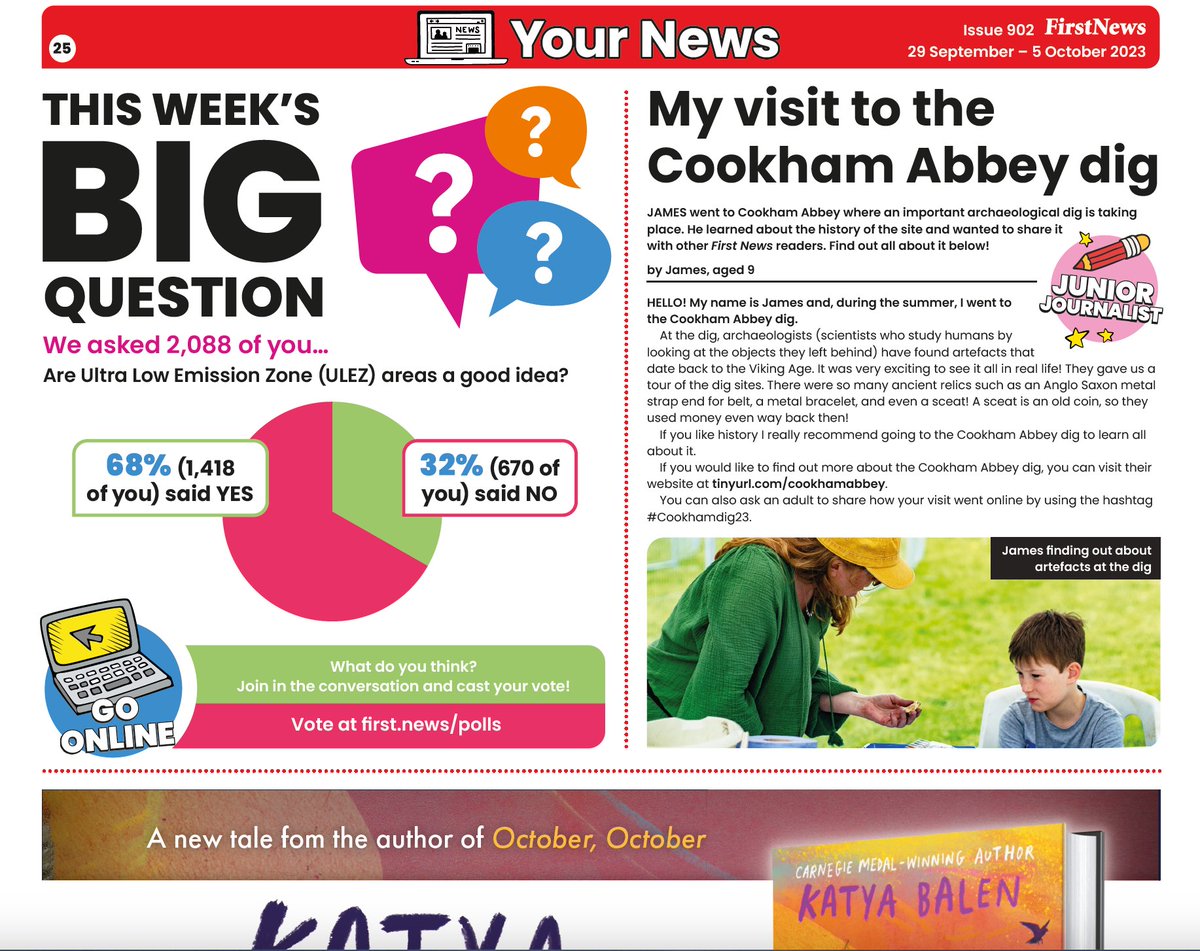 Sarah_Parfitt's tweet photo. Congratulations to 9-year-old James from St Mary's Primary School in #Maidenhead! What a great article about the #Cookhamdig23 @FirstNews_Teach! You must be very proud of him @PopsyT ! @MediaHub_UK @UniofReading @FirstNewsEditor @EnjoyMaidenhead @MaidenheadAds @RBWM https://t.co/irZDFcDNDt