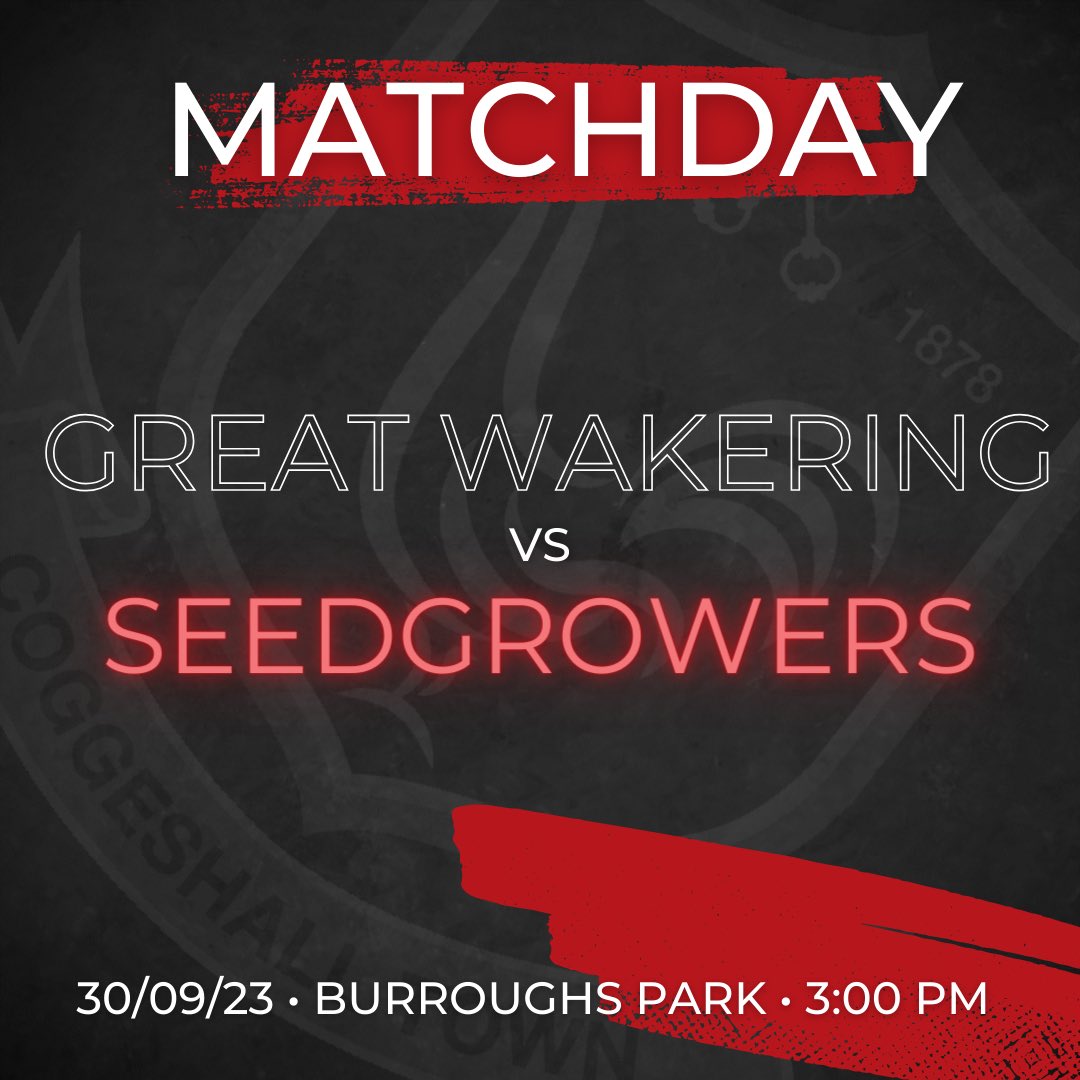 MATCHDAY

🆚 <a href="/GWRovers/">Gt Wakering Rovers</a> 
🏟️ Burroughs Park, Great Wakering
🕐 3:00PM kick-off

We return to league action this afternoon as we make our way to a familiar ground 👀

Come on you #SeedGrowers! 🔴⚫️

#GWRCOG