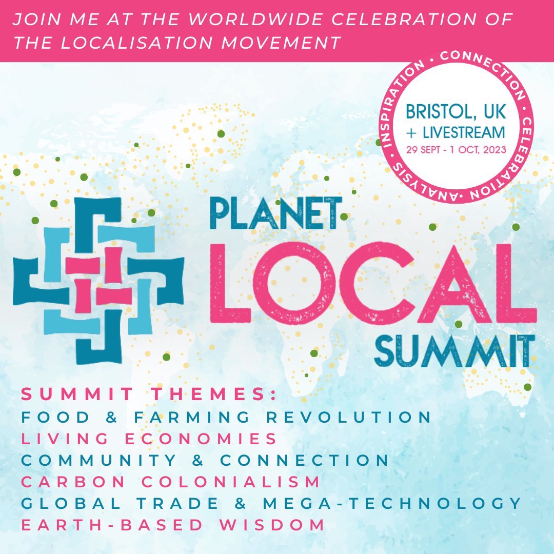 Looking forward to our discussion on Reimagining Education at the Planet Local Summit in Bristol today - with Manish Jain of Ecoversities @BenRawlence of Black Mountains College and others <a href="/localfutures_/">Local Futures / Economics of Happiness</a>