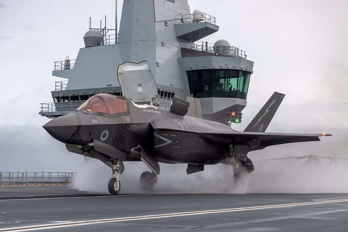 COMUKCSG's tweet photo. We have lift off! ⚡️ Jets launch from @HMSQNLZ to participate in Finnish led Exercise RUSKA 🇫🇮
The UK F-35Bs have been flying missions alongside aircrafts from Sweden and Finland, such as the F/A-18 Hornets, Gripens, and Hawks #JEFtogether
#UKCSG23
 https://t.co/BDdvSJlbWD