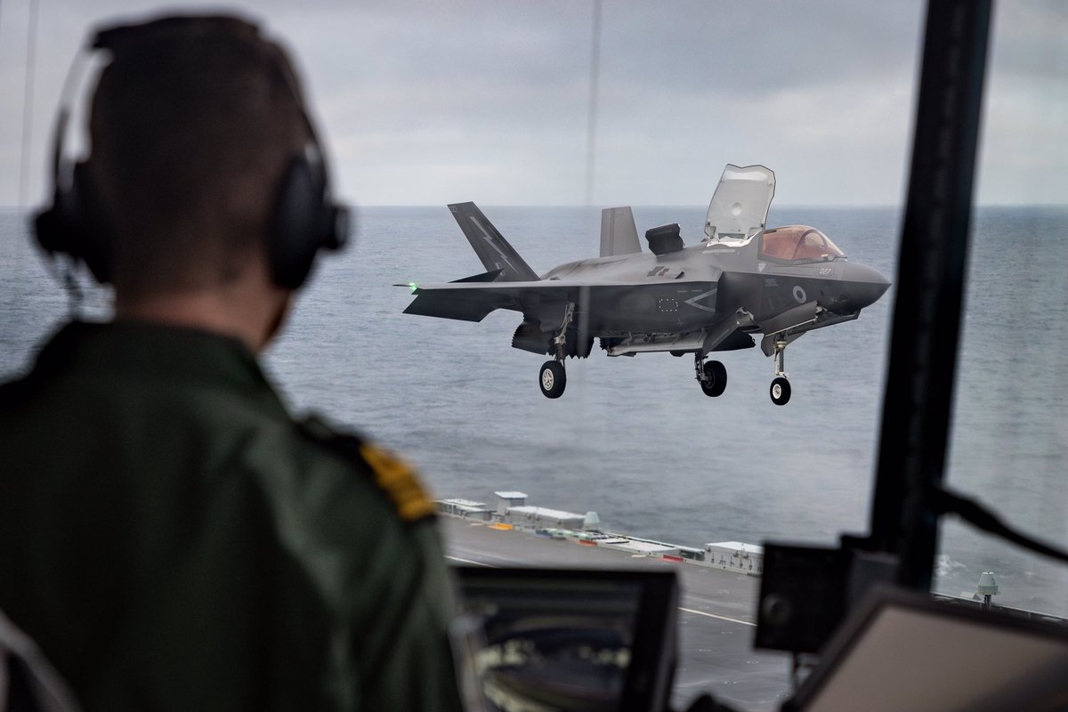 COMUKCSG's tweet photo. We have lift off! ⚡️ Jets launch from @HMSQNLZ to participate in Finnish led Exercise RUSKA 🇫🇮
The UK F-35Bs have been flying missions alongside aircrafts from Sweden and Finland, such as the F/A-18 Hornets, Gripens, and Hawks #JEFtogether
#UKCSG23
 https://t.co/BDdvSJlbWD