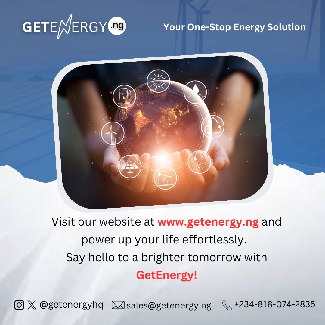 GetenergyHQ's tweet photo. Experience a new era of energy efficiency and reliability with GetEnergy.  A name you can trust, delivering power that matters. 

Join the energy revolution today! 
One connection at a time. 🔌💡

#cleanenergy #sustainability #electricity https://t.co/MWnNEerLS1