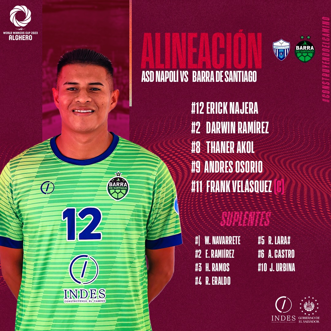 indeselsalvador's tweet photo. #Alineación | ¡𝘼 𝙙𝙖𝙧𝙡𝙤 𝙩𝙤𝙙𝙤, 𝙣𝙤 𝙝𝙖𝙮 𝙢𝙖𝙣̃𝙖𝙣𝙖! 🔥🇸🇻🫶🏻

Este es nuestro quinteto inicial, en los cuartos de final de la  World Winners Cup 2023 🆚 ASD Napoli (Italia) 🇮🇹

¡Vamos que se puede! 🌊👏🤩

#ConstruyendoElCamino  #BeachSoccer #WorldWinners23 #Alghero https://t.co/DqWNpUqG3w