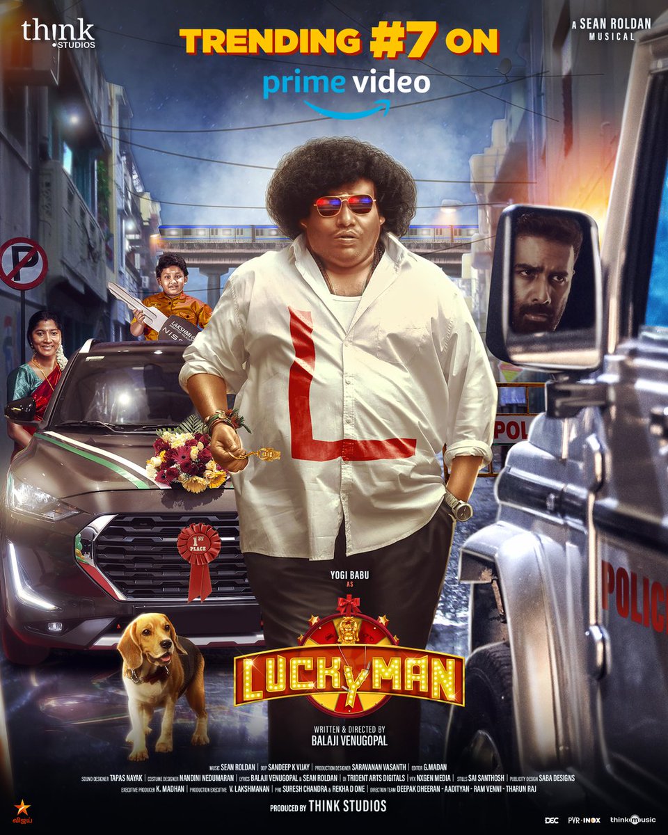 balajesaar's tweet photo. #LuckyMan Trending at No.7! Catch the seventh wonder of  @PrimeVideoIN ✨
#LuckyManOnAmazonPrime
#TimeToFeelGood
@iYogiBabu @ThinkStudiosInd @balajesaar @ActorVeeraBahu @actorabdool_lee
@RaichalRabecca  @iamkarki
@sandeepkvijay_ @sabadesigns213 @nandini_maran @ganesh_madan https://t.co/hRikK0CmhD