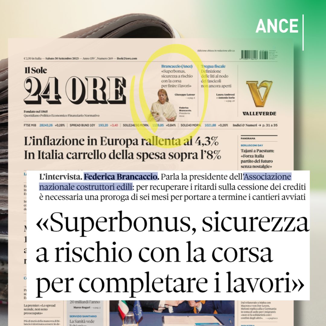 Gravi conseguenze per lo stallo sul #Superbonus: sicurezza, conti a rischio, tensione sociale. L’analisi della Presidente #Brancaccio nell’intervista di <a href="/GiuseppeLatour/">Giuseppe Latour</a> su <a href="/sole24ore/">IlSole24ORE</a>