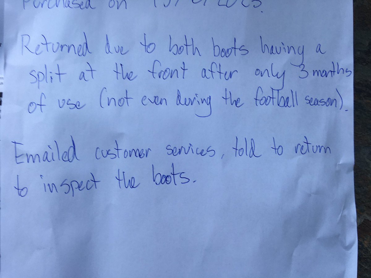 MattEngland_'s tweet photo. @ProD_Soccer - you’ve sent my 13 YO son used boots that have been worn and are split!  His mum emailed you on Monday. Please DM me ASAP to get this sorted. Not good! https://t.co/WFAJOMvY2G
