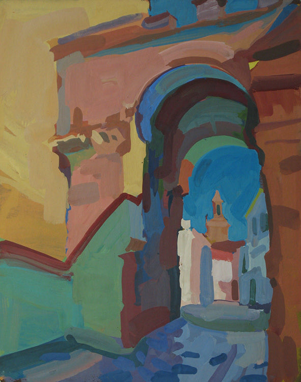 ‘The gates of Carmona’ gouache on board