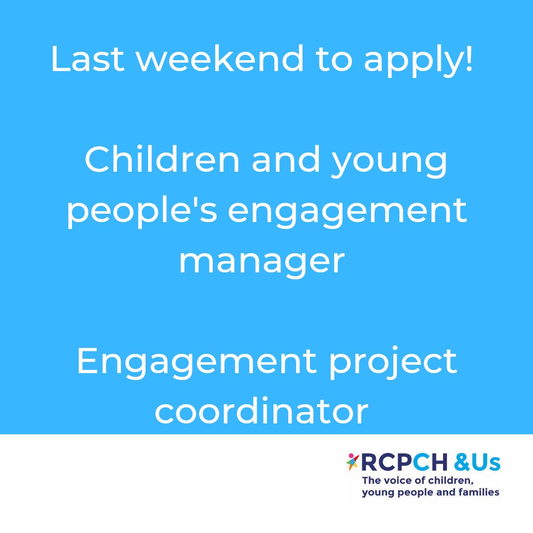📢 LAST WEEKEND TO APPLY 📢 Deadline 4 Oct

CYP Engagement manager
CYP Engagement project coordinator

Looking for dynamic, creative, proactive &amp; solution focused people with experience in participation.

👉 rcpch.my.site.com

#YouthWork #YouthVoice #NHS #Jobs #CharityJobs