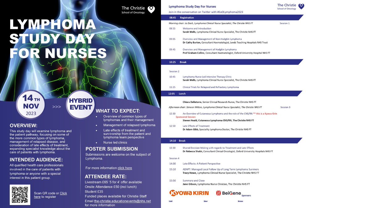 CICEManchester's tweet photo. 📄 AGENDA RELEASE Have you seen the fantastic agenda planned for our  #SoOLymphoma2023 study day? 

 📅 14th November 
  📍 Hybrid (join us on-site or virtually)
 👉 https://t.co/tYf84R2H9B

#lymphomahub #wenurses #lymphomaction https://t.co/gAtL3vikZY